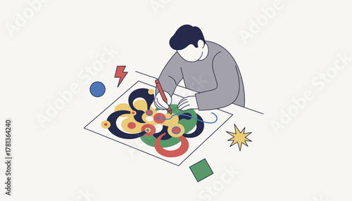 A client drawing during art therapy focusing on selfexpression through colors and shapes revealing their inner thoughts.