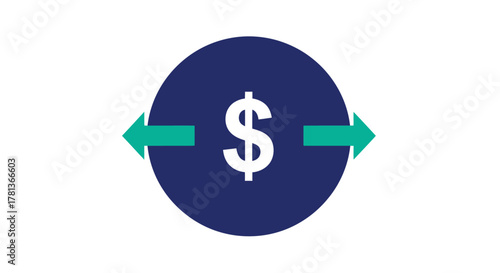 Dollar sign with opposing arrows in a dark oval silhouette