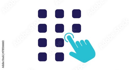 A hand interacting with dark squares a digital touch point silhouette