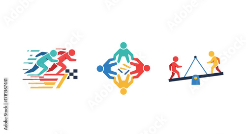 Colorful teamwork and success symbols in modern flat style