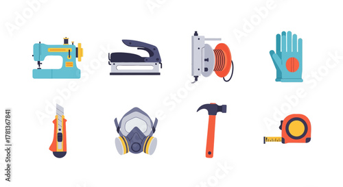 Essential tools and equipment icons set in modern flat style for diy projects