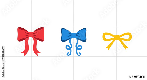 Colorful ribbon bows collection on white background in flat design