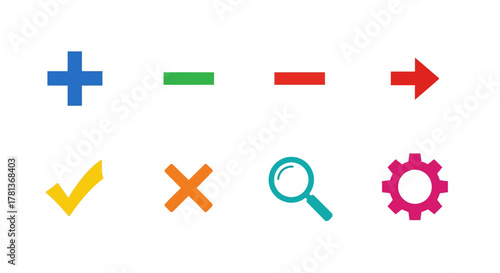 Colorful collection of minimalistic icons with symbols for modern interfaces