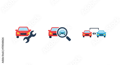 Car maintenance and inspection icons for modern automotive services