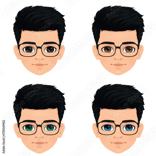 boy's face with glasses and different colored eyes