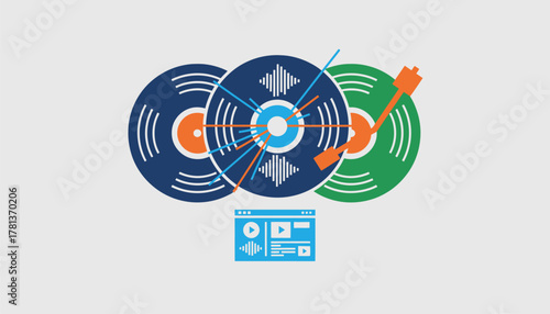 A closeup of vinyl records spinning on a turntable reflecting the connection between traditional music and modern production techniques.