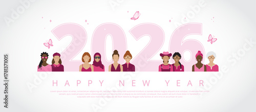 Women of various ethnicities wishing you a happy new year for 2026