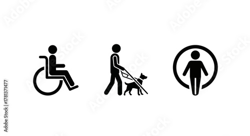 Inclusive icons: accessibility symbols featuring wheelchair, guide dog, and universal access