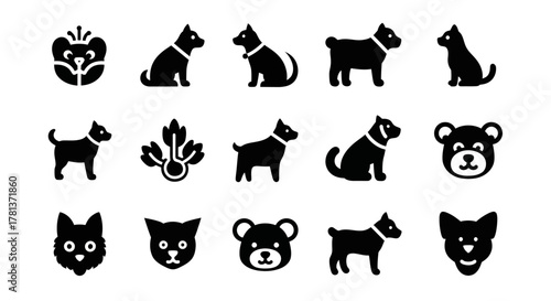 Silhouette icons of dogs and cats with animal faces