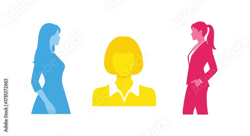 Colorful silhouette women profiles in business and casual attire
