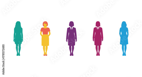 Colorful silhouette women in business attire on white background