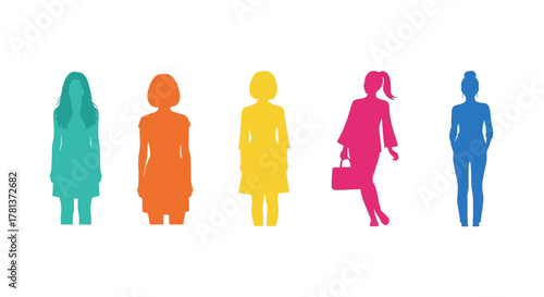 Colorful silhouettes of women in various poses