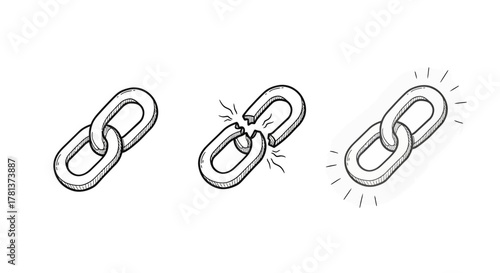 Hand drawn chain link transformation from broken to connected state