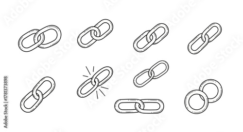Hand drawn chain links set with various styles and line art variations