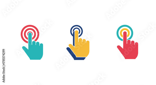 Colorful hand icons with pointing finger and targets in modern style