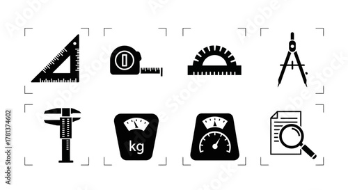Black tool icons for geometry measurement and precision design