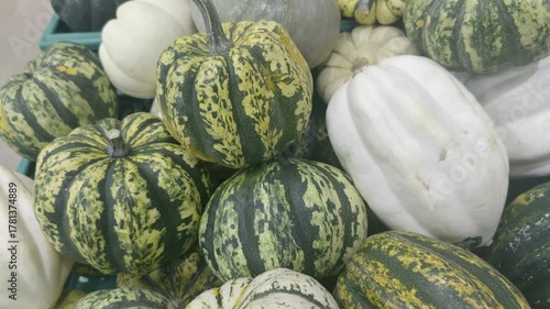 Pile of Sweet Gift Halloween Christmas Pumpkins at the Market Footage.  