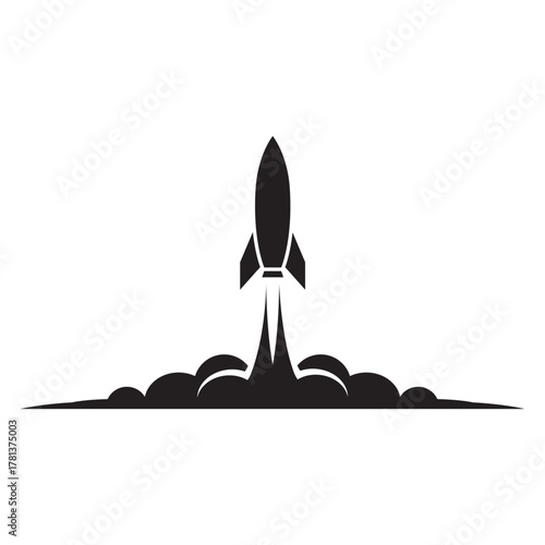 Minimal Rocket Launch Silhouette Vector . Space Rocket Icon . Startup Launch Symbol SVG PNG Clipart