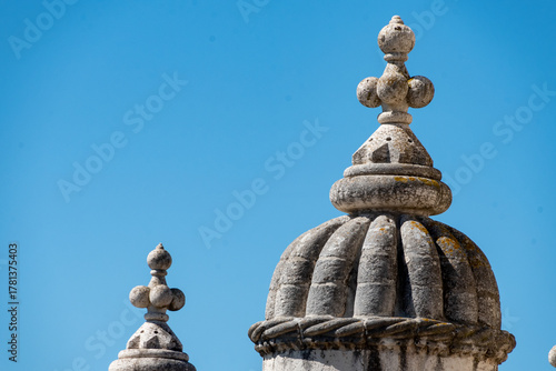 Detail of Belem tower on the river near lisboa, where vasco dagama left for the world.