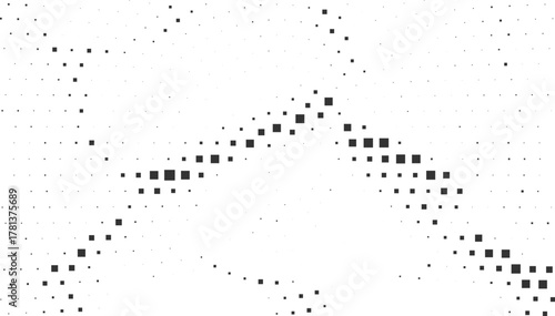 Abstract halftone texture background with black dots forming flowing wave pattern, modern minimal design, digital data visualization concept, monochrome vector illustration