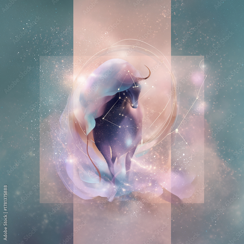 Fototapeta premium Zodiac-Illustrationen in Pastellfarben – künstlerische Darstellungen der Sternzeichen und spiritueller Symbole