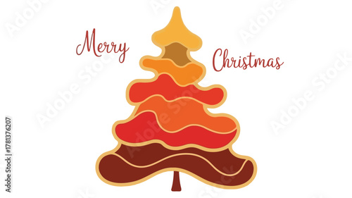 Stylized christmas tree with warm autumnal colors and merry christmas text