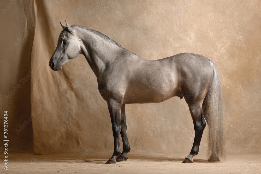 Obraz premium Majestic Grey Horse Standing Proudly in a Studio Setting