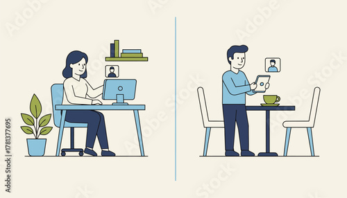 A splitscreen view showcasing both the interviewer and candidate engaged in a video call with each in their respective environments.