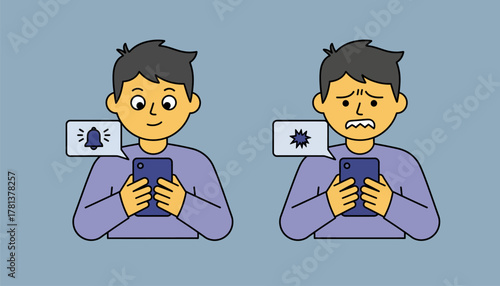 A teenager receives a notification on social media their expression changing from curiosity to distress as they read a hurtful message.