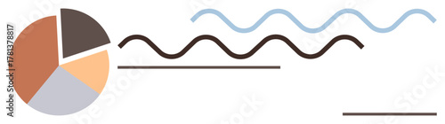 Pie chart with four segments, wavy lines, and straight dividers. Ideal for data analysis, report design, statistics, presentation, visual communication, information system clean flat metaphor