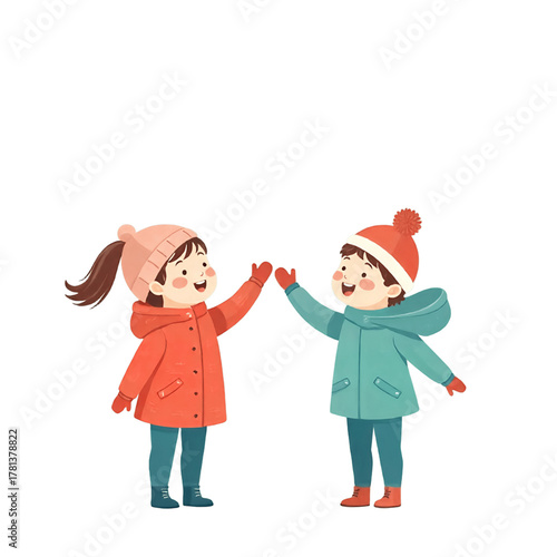 Cute Winter Kids High Five Full Body