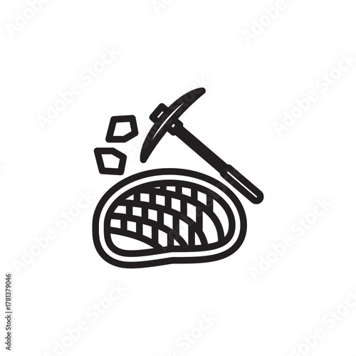 Quarry icon symbolizing open-pit rock and aggregate extraction, representing modern civil engineering, specialized material mining, and industrial resource development systems.