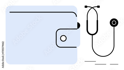 Wallet with snap closure alongside a stethoscope suggesting a balance between financial stability and health management. Ideal for savings, health insurance, medical expenses, budgeting, wellness
