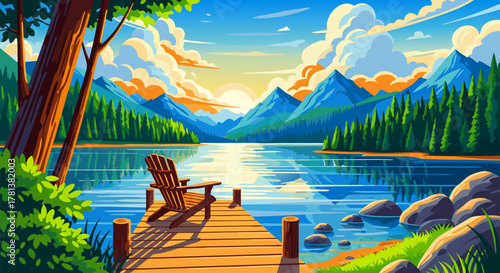 Lake Pier Serenity Nature's Reflection at Sunset