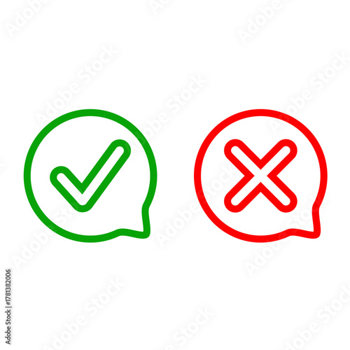 Symbols indicating approval and disapproval displayed in contrasting colors to convey messages clearly and simply in communication. Vector