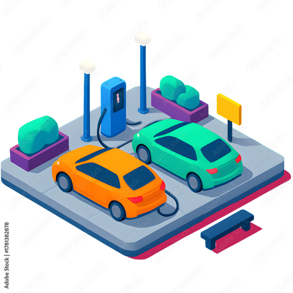 Naklejka premium Electric Vehicle Charging Station Isometric Illustration of Modern Sustainable Transportation