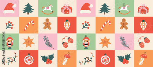 Photos Christmas seamless pattern with cute festive elements