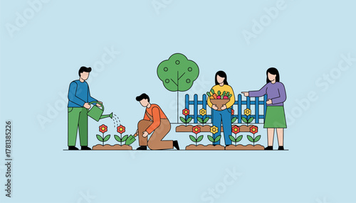 A community garden where coworkers volunteer on weekends promoting social responsibility and teamwork outside the workplace.