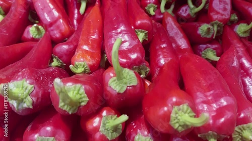 Pile of Red Capia Pepper at the Market Footage.  