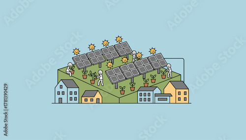 A community solar garden where residents can invest in renewable energy benefiting from lower electricity costs and promoting local energy independence.
