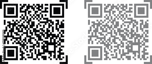 Two QR codes, one in black and white, the other in grayscale, both on a white background.