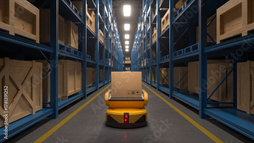 Autonomous mobile robot transporting package in