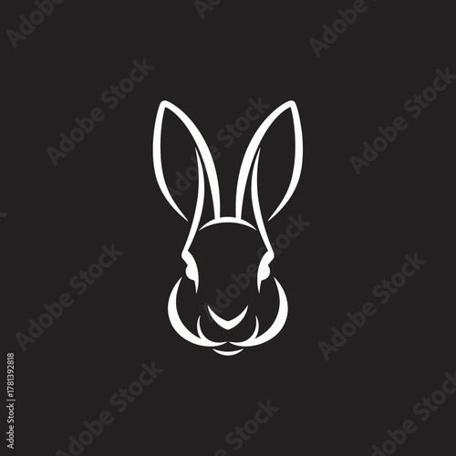 Minimalist White Rabbit Head Outline on Black Background.