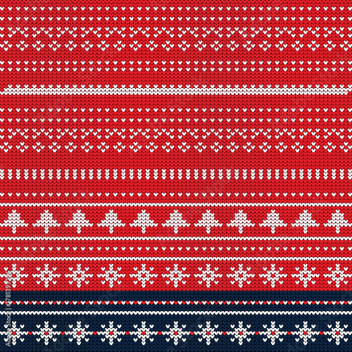 Christmas Knitted Seamless Pattern Background Vector Design.