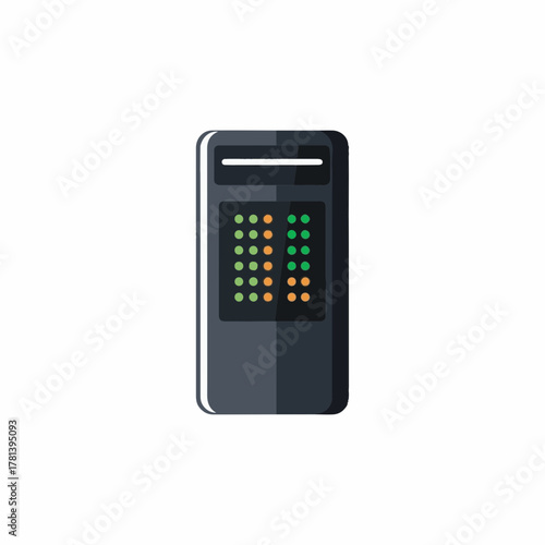 Digital parking meter with interactive display for urban settings and smart city technology, featuring color-coded lights indicating parking availability.