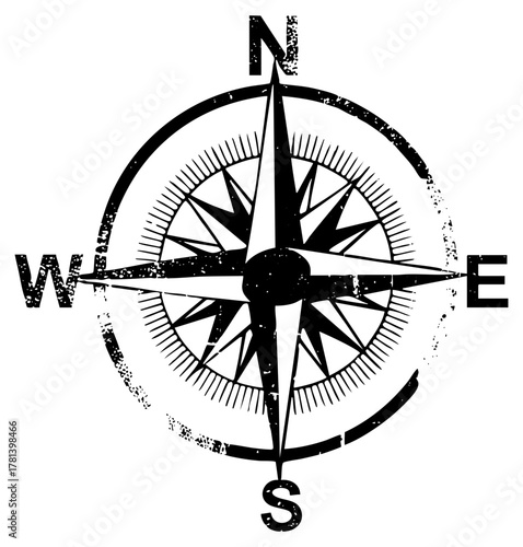Compass points direction in vintage nautical design