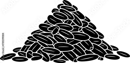 Illustration of a pile of rice grains in black and white silhouette

