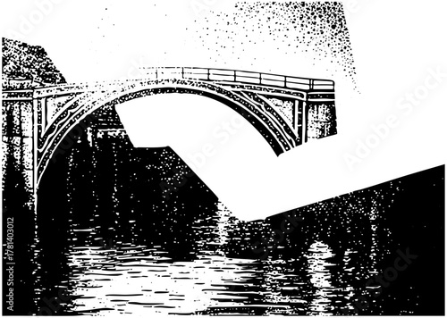 Stone Bridge over Waterway in Cityscape