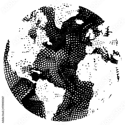 Alien Silhouette looms over Earth halftone