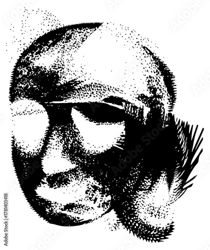 Face emerges from darkness in abstract portrait